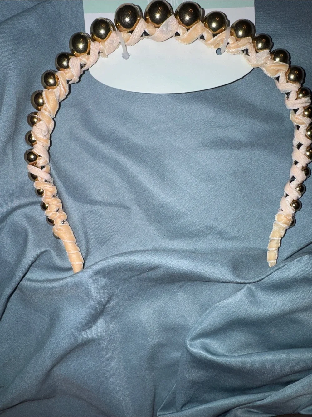 Brass ball velvet pastel nude pink  Wrapped Headband in Blush and Gold